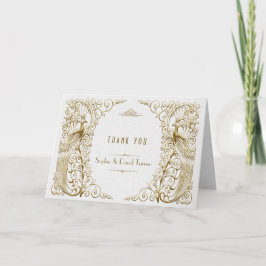 Glamoureus White Gold Art Deco Peacocks Hartelijk  Bedankkaart