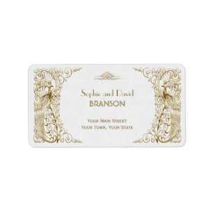 Glamoureus White Gold Art Deco Peacocks Weddenscha Etiket