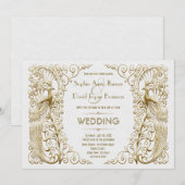 Glamoureus White Gold Art Deco Peacocks Weddenscha Kaart (Voorkant / Achterkant)