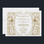 Glamoureus White Gold Art Deco Peacocks Weddenscha Kaart<br><div class="desc">Een elegant ontwerp met een combinatie van gouden kunstdecopauzes van oude wereldstijl en een gedurfde,  moderne grafische aanpak op een witte getextureerde achtergrond. Het gebruik past hulpmiddel aan om uw info toe te voegen. Ga voor overeenkomende objecten naar het Collectie White Gold Art Deco Peacocks.</div>