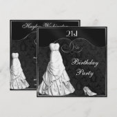 Glamoureus White Gown Black Silver 21st Birthday Kaart (Voorkant / Achterkant)