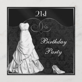 Glamoureus White Gown Black Silver 21st Birthday Kaart