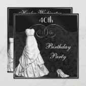 Glamoureus White Gown Black Silver 40th Birthday Kaart (Voorkant / Achterkant)
