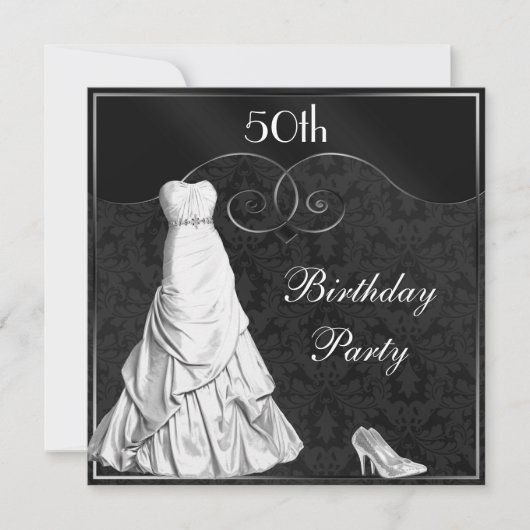 Glamoureus White Gown Black Silver 50th Birthday Kaart (Voorkant)