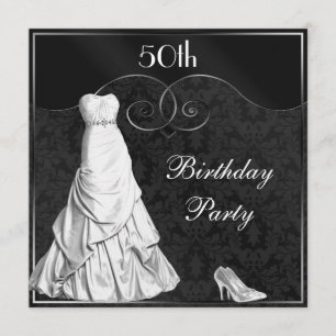 Glamoureus White Gown Black Silver 50th Birthday Kaart