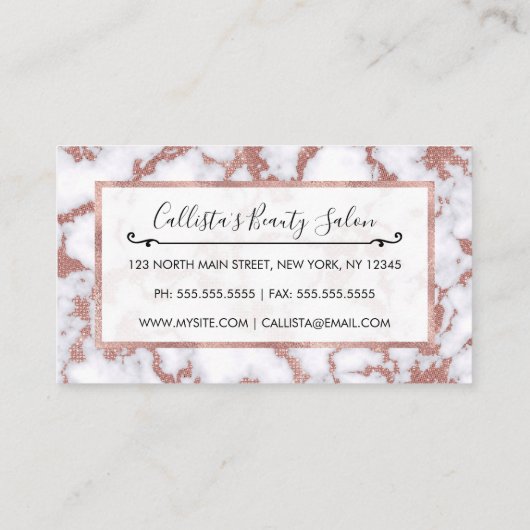 Glamoureus White Rose Gold Glitter Marble Patroon Klantenkaartje (Achterkant)