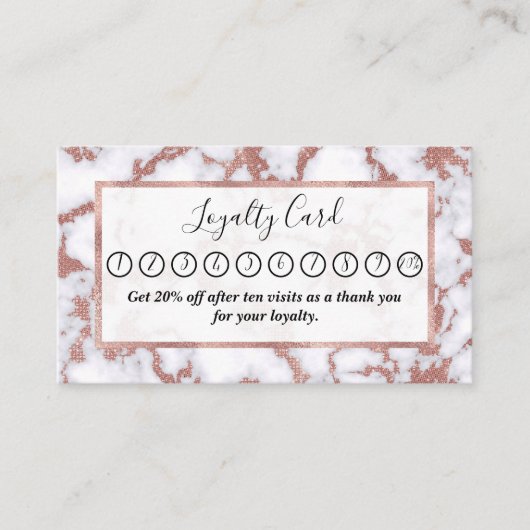 Glamoureus White Rose Gold Glitter Marble Patroon Klantenkaartje (Voorkant)