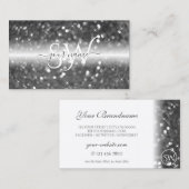 Glamoureus White Silver Sparking Glitter Initialen Visitekaartje (Voorkant / Achterkant)