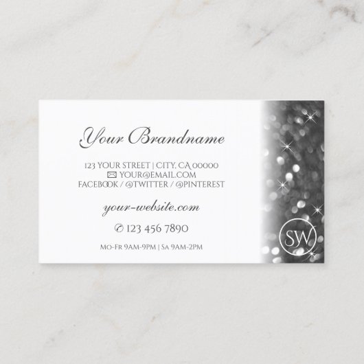 Glamoureus White Silver Sparking Glitter Initialen Visitekaartje (Achterkant)