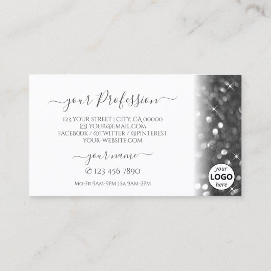 Glamoureus White Silver Sparking Glitter met Logo Visitekaartje (Achterkant)