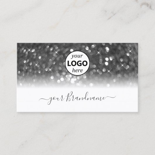 Glamoureus White Silver Sparking Glitter met Logo Visitekaartje (Voorkant)