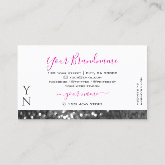 Glamoureus White Silver Sparking Glitter Monogram Visitekaartje (Achterkant)