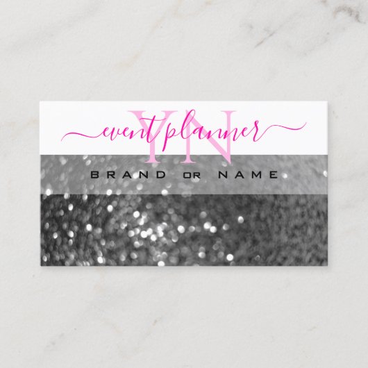 Glamoureus White Silver Sparking Glitter Monogram Visitekaartje (Voorkant)