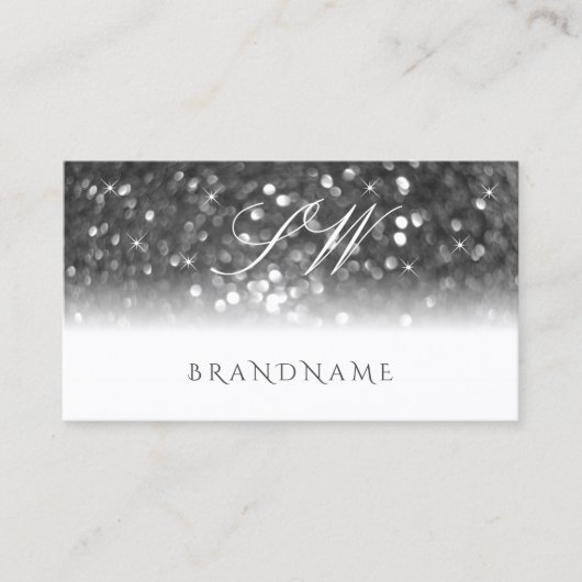 Glamoureus White Silver Sparking Glitter Monogram Visitekaartje (Voorkant)