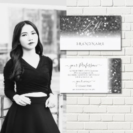 Glamoureus White Silver Sparking Glitter Monogram Visitekaartje