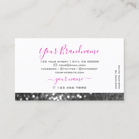 Glamoureus White Silver Sparking Glitter Shimmery Visitekaartje (Achterkant)