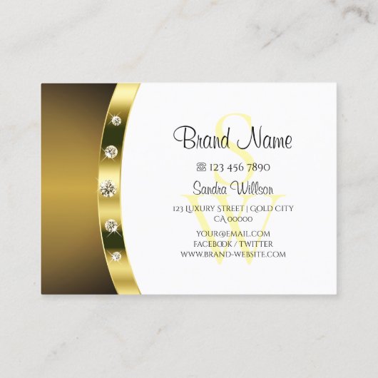 Glamoureus Wit en Goud met Monogram Diamanten Visitekaartje (Achterkant)
