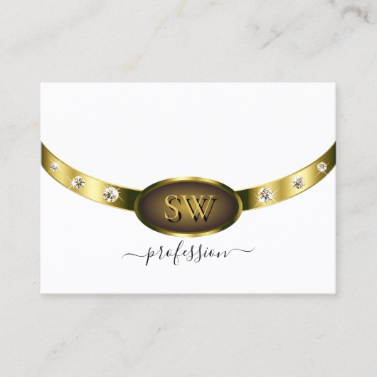 Glamoureus Wit en Goud met Monogram Diamanten Visitekaartje (Voorkant)
