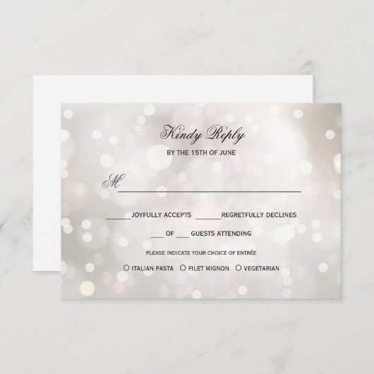 Glamoureus Wit Glitter ZILVER RSVP MENU KEUZE (Voorkant / Achterkant)