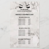 Glamoureus witte marmer EYELASH SALON SERVICE LIST Flyer (Voorkant)