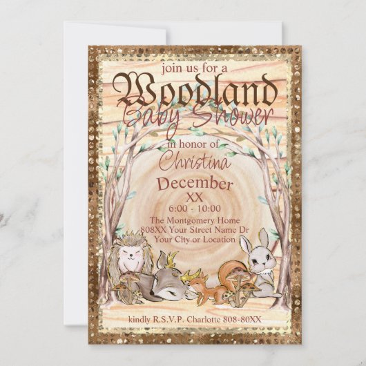 Glamoureus Woodland Animals Baby shower Kaart (Voorkant)