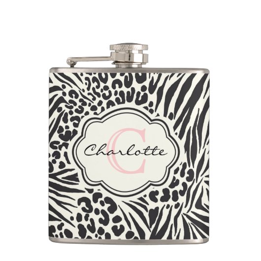 Glamoureus Zebra Leopard Custom Monogram Flask Heupfles (Voorkant)