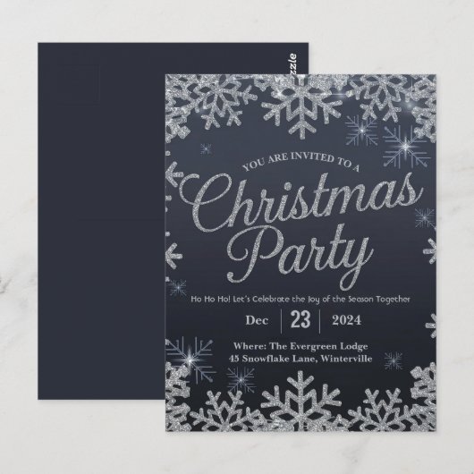 Glamoureus Zilver en Blauwe Sparkle Kerstfeest Briefkaart (Voorkant / Achterkant)