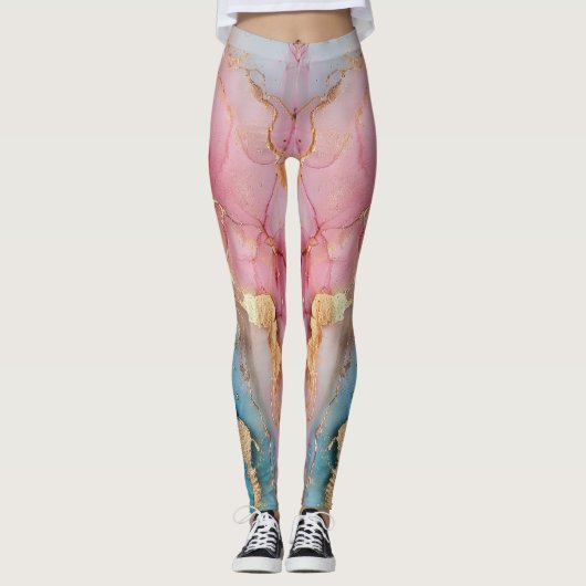 Glamoureus Zilver Glitter roze Marmer Ombre Leggings (Voorkant)