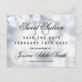 Glamoureus Zilver Glitter Sweet 16 bewaar de datum Briefkaart