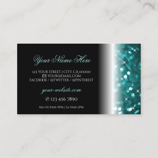 Glamoureus zwart en Blauwgroen Glitter Stijlvol Visitekaartje (Achterkant)