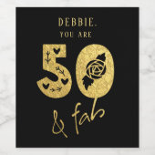 Glamoureus Zwart en Goud 50 en Fab Decoratief Wijn Etiket (Enkel label)