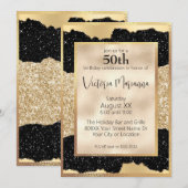 Glamoureus Zwart en Goud Glitter 50ste verjaardag Kaart (Voorkant / Achterkant)