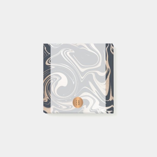 Glamoureus zwart en roos gouden marmer monogram post-it® notes (Voorkant)