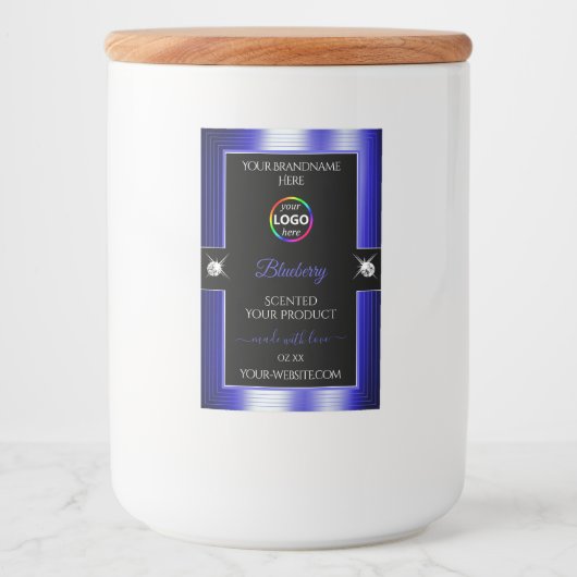 Glamoureus Zwart Glanzend Blauw met Logo Product L Voedselcontainer Etiket (Voorkant)