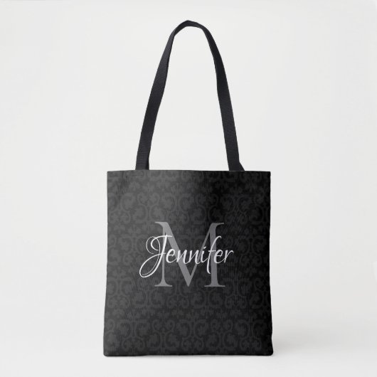 Glamoureus zwart grijs en wit monogram tote bag (Voorkant)