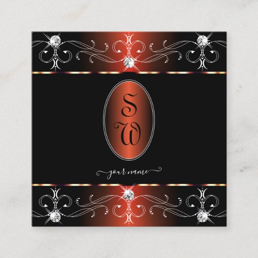 Glamoureus zwart koper  Ornamenten Monogram Vierkante Visitekaartje (Voorkant)