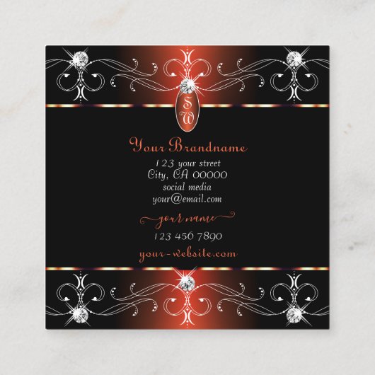 Glamoureus zwart koper Ornamenten Monogram Vierkante Visitekaartje (Achterkant)