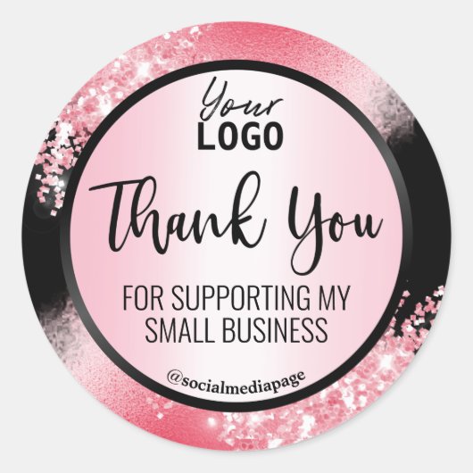 Glamoureus zwart met roze glitter dank u Logo Ronde Sticker (Voorkant)