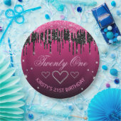 Glamoureus zwart-roze druppelaar Glitter Birthday Papieren Bordje (Feest)