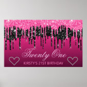 Glamoureus zwart-roze druppelaar Glitter Birthday Poster (Voorkant)