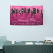 Glamoureus zwart-roze druppelaar Glitter Birthday Spandoek (Beurs)