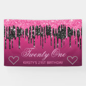 Glamoureus zwart-roze druppelaar Glitter Birthday Spandoek (Horizontaal)