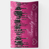 Glamoureus zwart-roze druppelaar Glitter Birthday Spandoek (Verticaal)