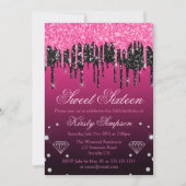 Glamoureus zwart-roze druppelaar Glitter Sweet 16 Kaart (Voorkant)