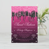 Glamoureus zwart-roze druppelaar Glitter Sweet 16 Kaart (Staand voorkant)