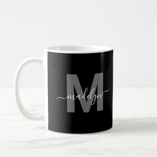 Glamoureus zwart-wit naam monogram koffiemok (Links)