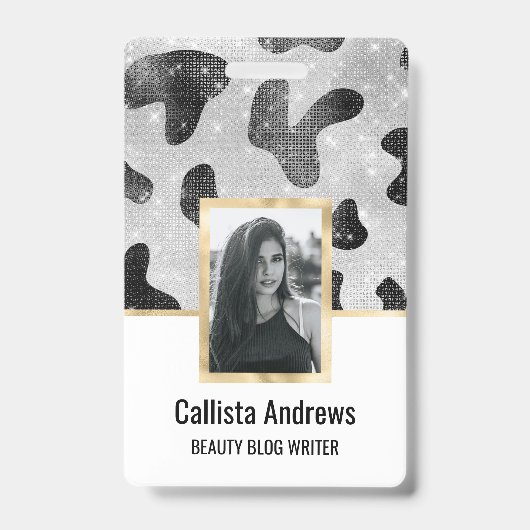 Glamoureus zwarte sparkly Glitter-Koe Afdrukken Badge (Voorzijde)