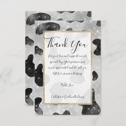 Glamoureus zwarte sparkly Glitter-Koe Afdrukken Bedankkaart (Voorkant / Achterkant)