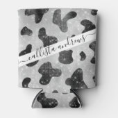 Glamoureus zwarte sparkly Glitter-Koe Afdrukken Blikjeskoeler (Voorkant)