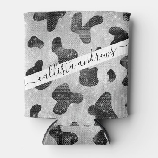 Glamoureus zwarte sparkly Glitter-Koe Afdrukken Blikjeskoeler (Voorkant)